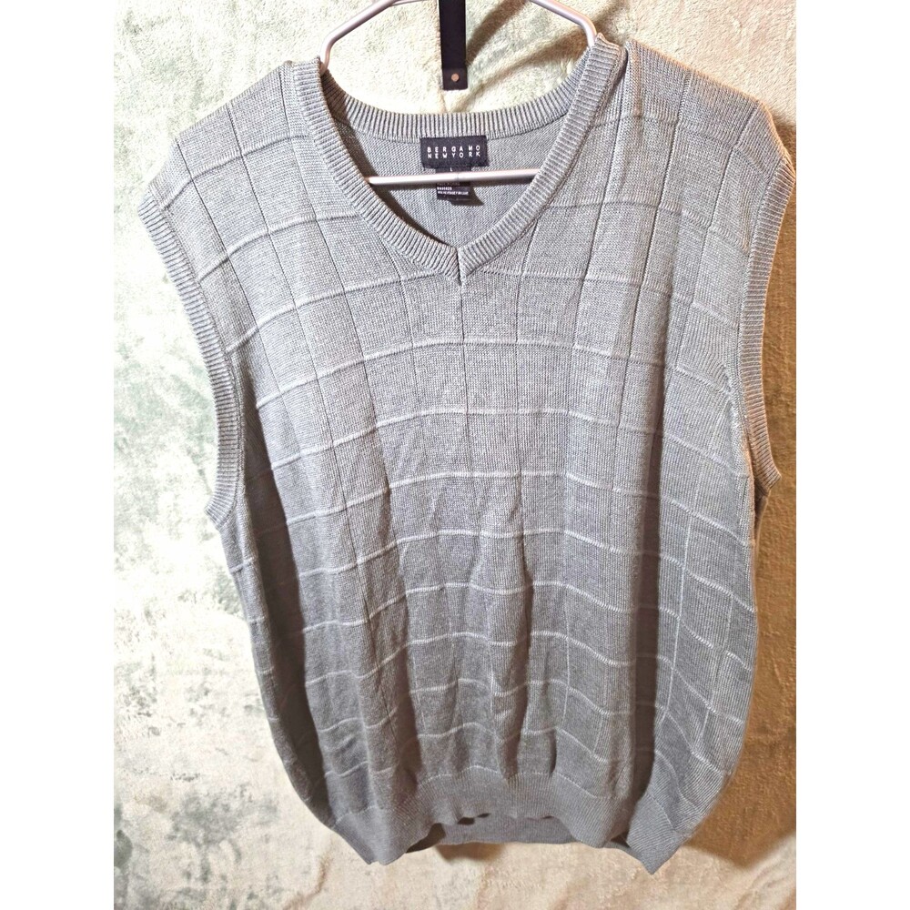 Bergamo New York Sweater Vest Men's Large Gray Textured V-Neck Knit